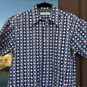 Ben Sherman Original White w/ Blue/Red Olive Pattern Lounge Shirt M